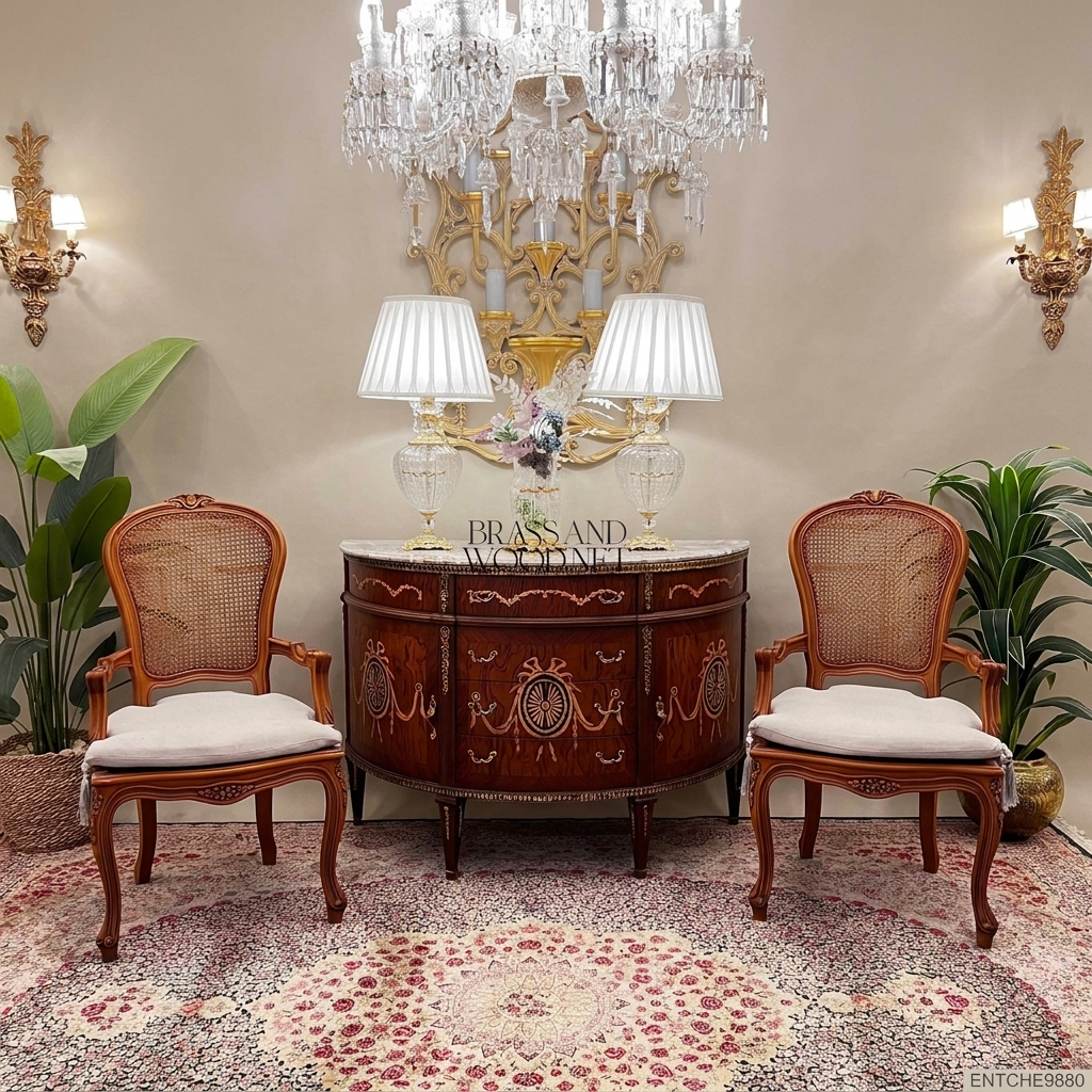 Louis XVI Neoclassical Demi-Lune Commode with Marquetry & Marble Top