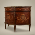 Louis XVI Neoclassical Demi-Lune Commode with Marquetry & Marble Top