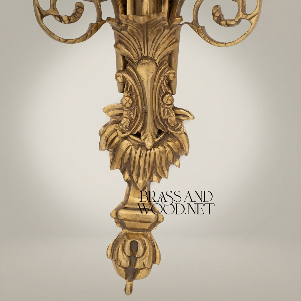 Louis XVI Neoclassical Five-Arm Brass Wall Sconce with Acanthus Backplate — Antique Gold