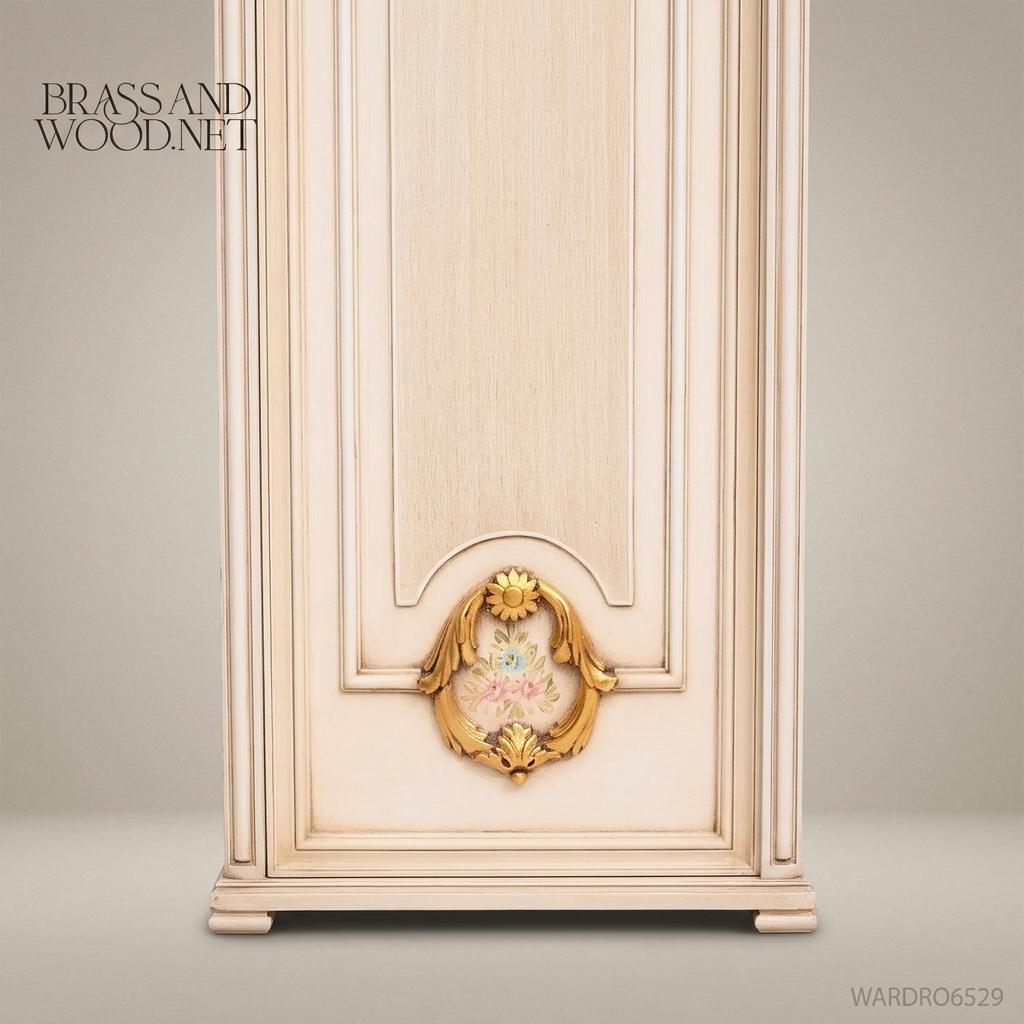Louis XVI Neoclassical Five-Door Wardrobe with Hand-Painted Floral Panels and Gilt Garland Carvings