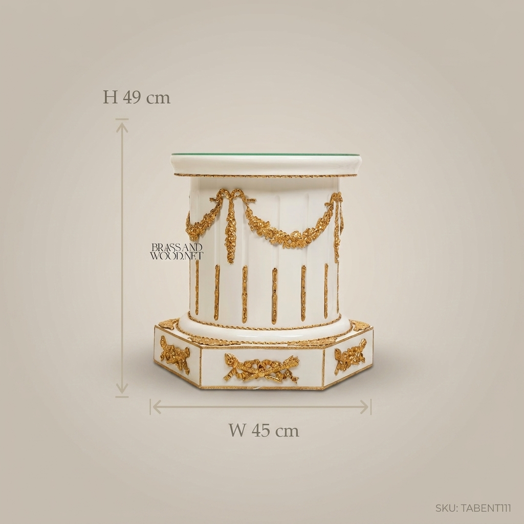 Louis XVI Neoclassical Fluted Column Side Table with Gilt Laurel Swags