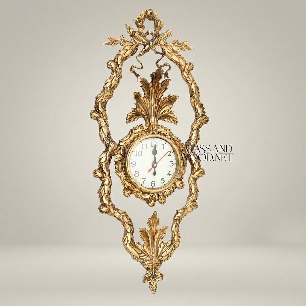 Louis XVI Neoclassical Gilded Cartel Wall Clock - Laurel Wreath & Acanthus Frame — Antique Gold