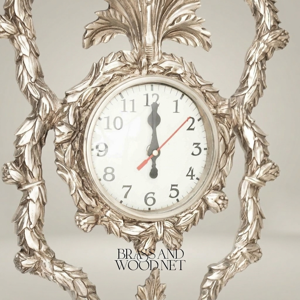 Louis XVI Neoclassical Gilded Cartel Wall Clock - Laurel Wreath & Acanthus Frame — Silver