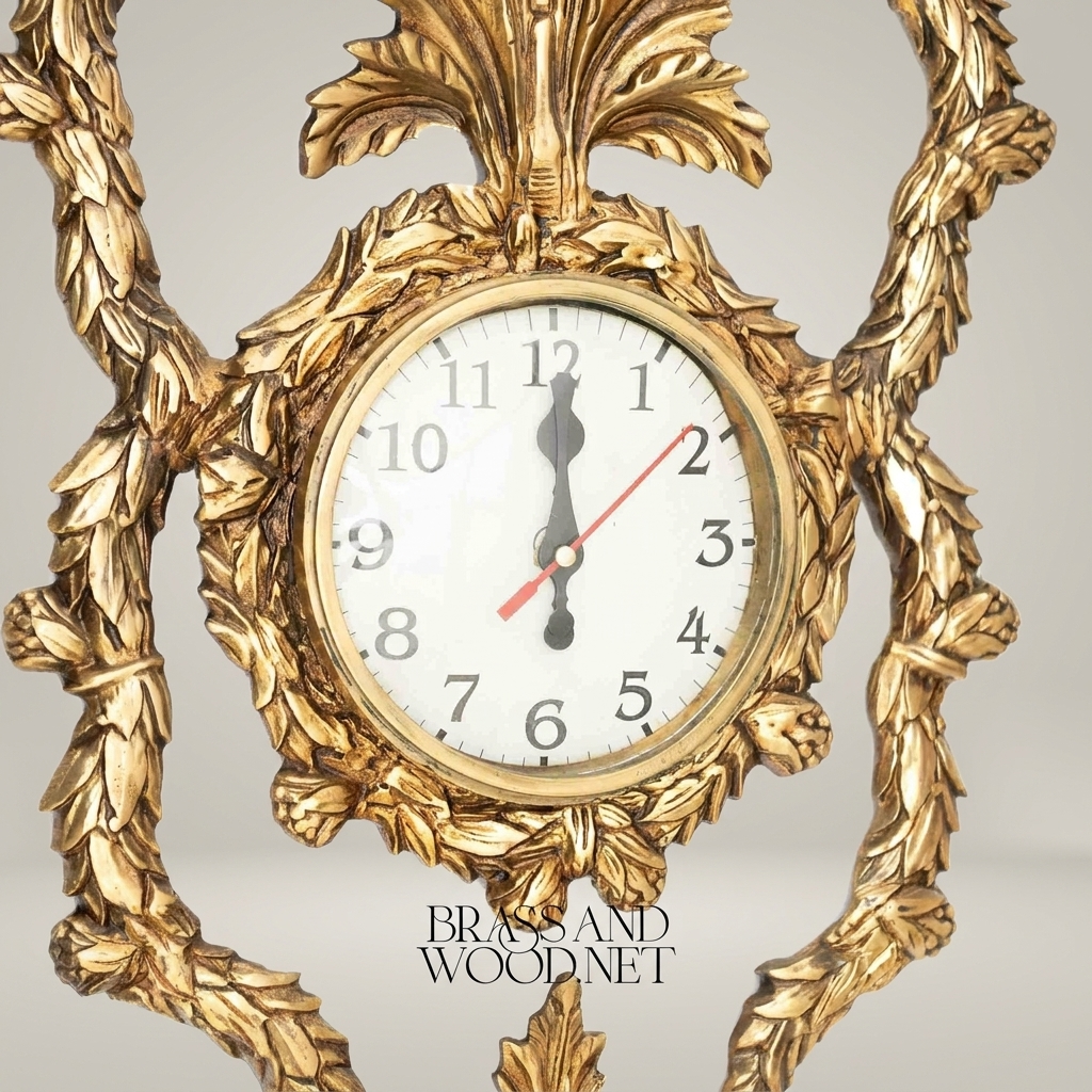 Louis XVI Neoclassical Gilded Cartel Wall Clock - Laurel Wreath & Acanthus Frame — Antique Gold