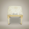 Louis XVI Neoclassical Gilded Vanity Stool - Ivory & Gold Fluted Legs with Damask Seat