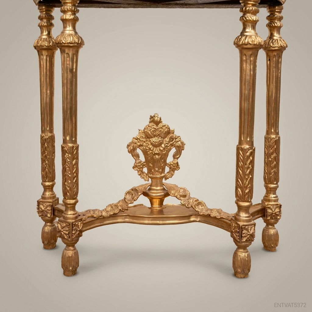 Louis XVI Neoclassical Gilt Vitrine — Curved Glass with Laurel Crest & Crimson Velvet Interior