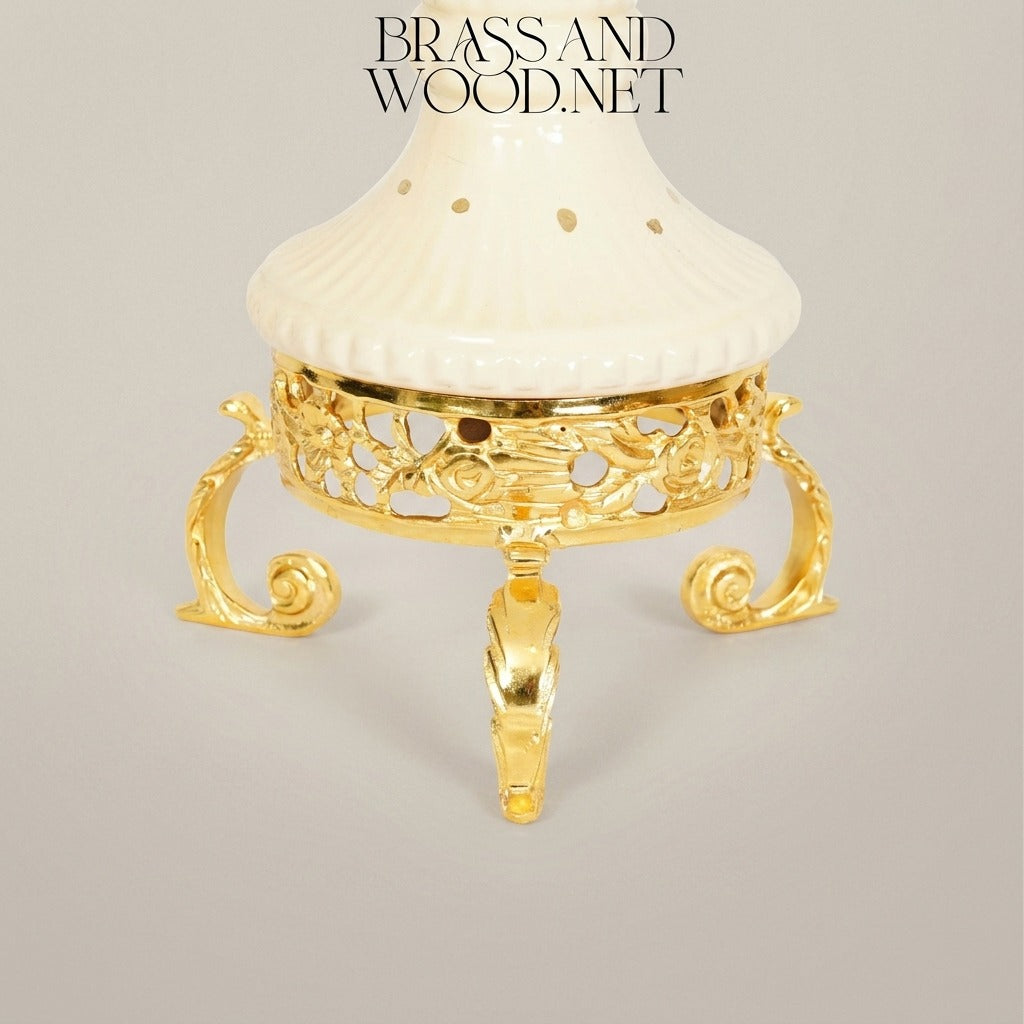 Louis XVI Neoclassical Ivory Ceramic & Brass Incense Burner with Swagged Garland Mounts