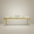 Louis XVI Neoclassical Ivory & Gold Bedroom Bench - Fluted Legs & Damask Upholstery