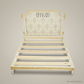 Louis XVI Neoclassical Ivory & Gold Carved Super King Bed with Damask Upholstered Headboard