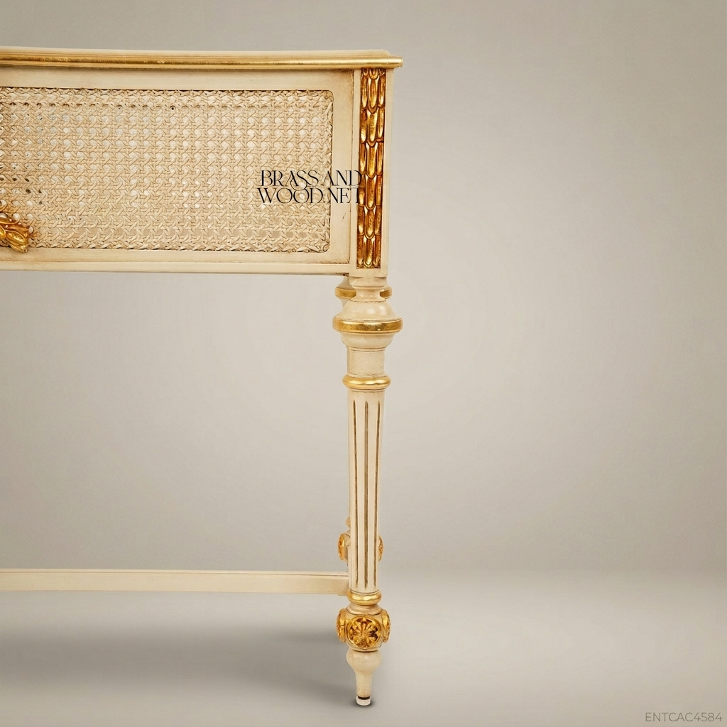 Louis XVI Neoclassical Ivory & Gold Jardinière with Cane Panels and Floral Mount