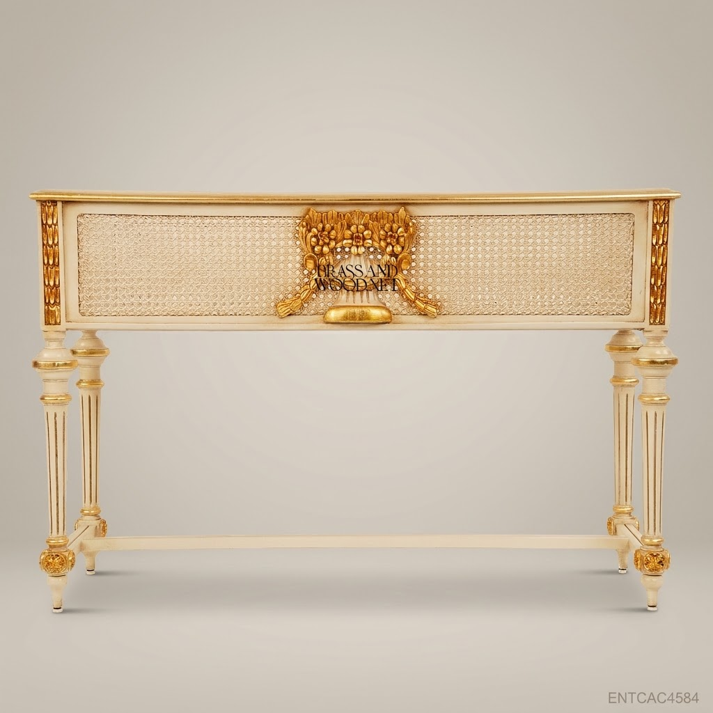 Louis XVI Neoclassical Ivory & Gold Jardinière with Cane Panels and Floral Mount