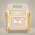 Louis XVI Neoclassical Ivory & Gold Nightstand with Hand-Painted Floral Relief Panels