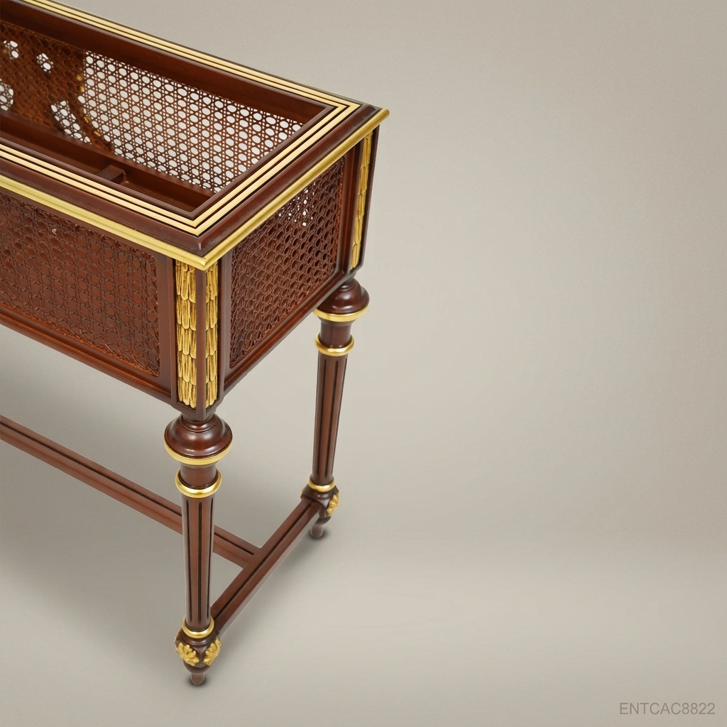 Louis XVI Neoclassical Jardinière with Gilt Ormolu Mounts & Cane Lattice Panels