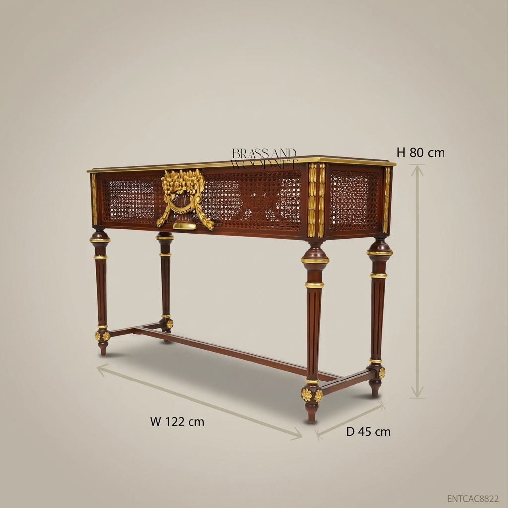 Louis XVI Neoclassical Jardinière with Gilt Ormolu Mounts & Cane Lattice Panels