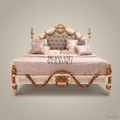 Louis XVI Neoclassical King Bed — Rose Garland Crest & Button-Tufted Velvet Headboard