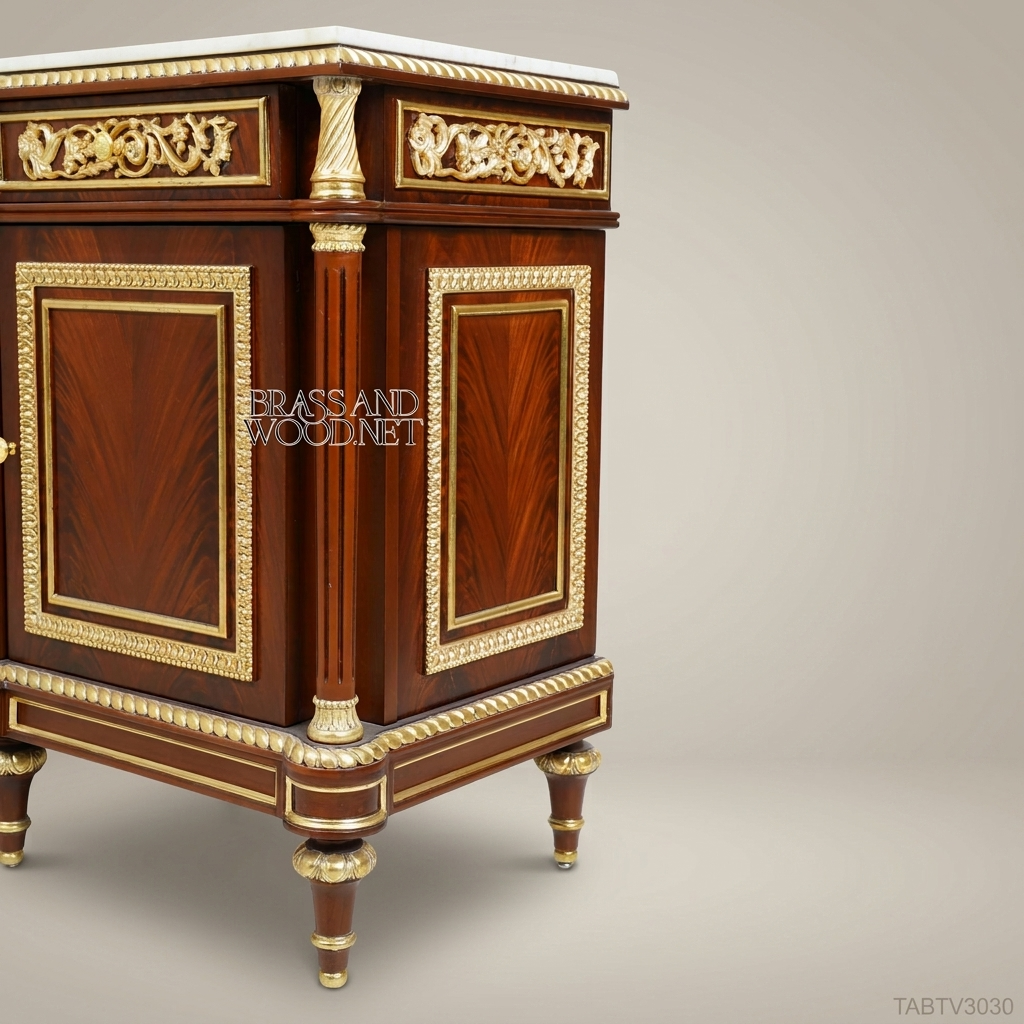 Louis XVI Neoclassical TV Cabinet with Marble Top & Gilt Brass Mounts