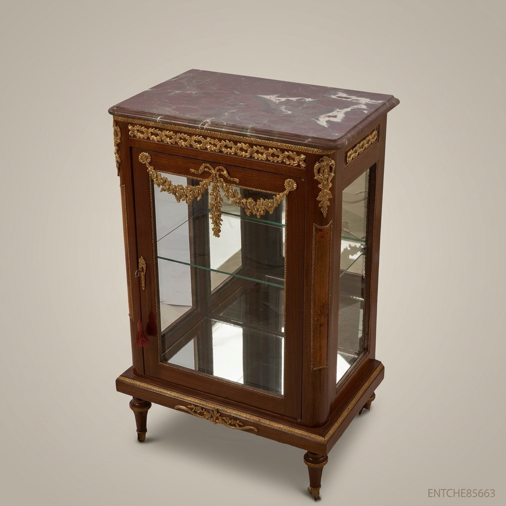 Louis XVI Neoclassical Vitrine Cabinet with Marble Top & Ormolu Mounts