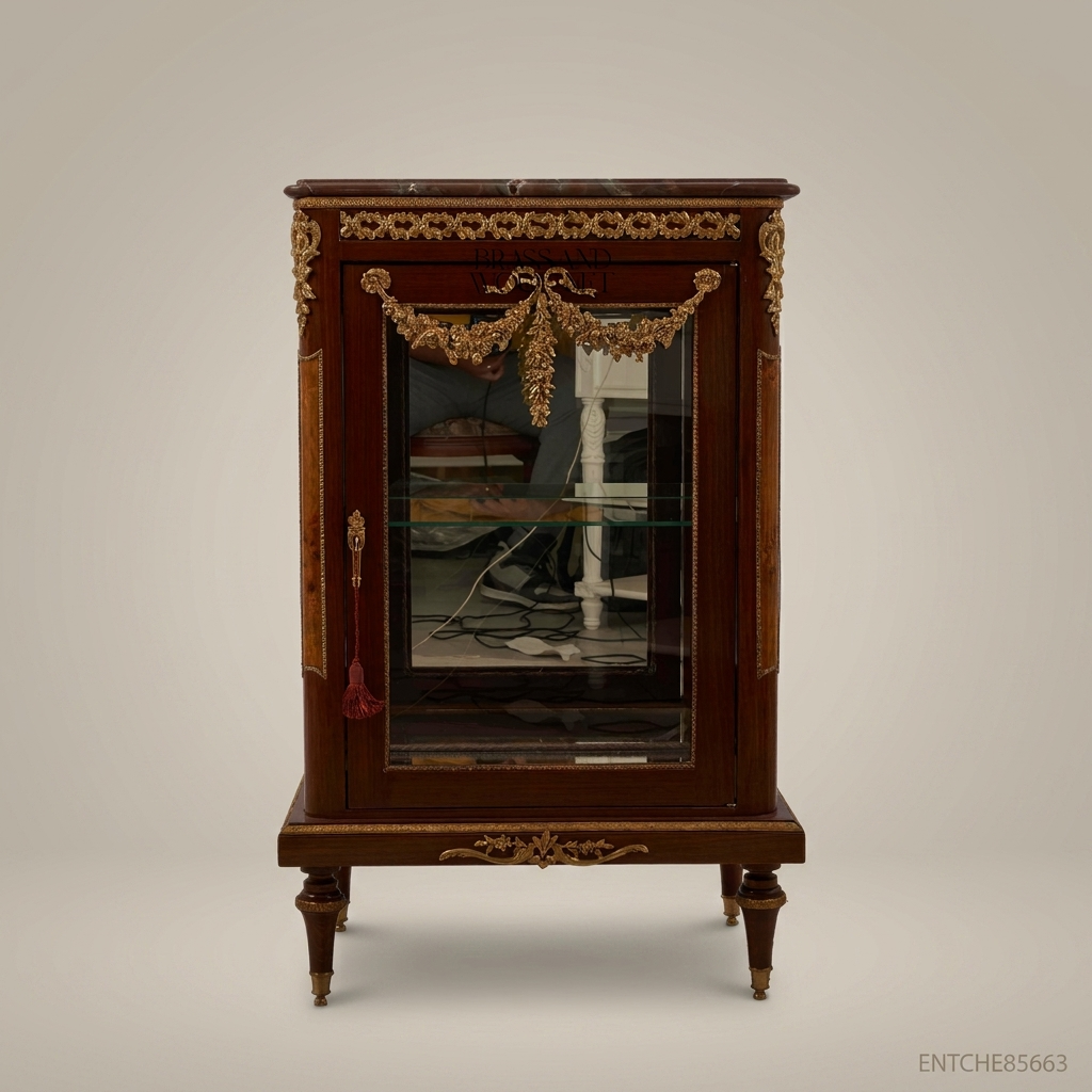 Louis XVI Neoclassical Vitrine Cabinet with Marble Top & Ormolu Mounts