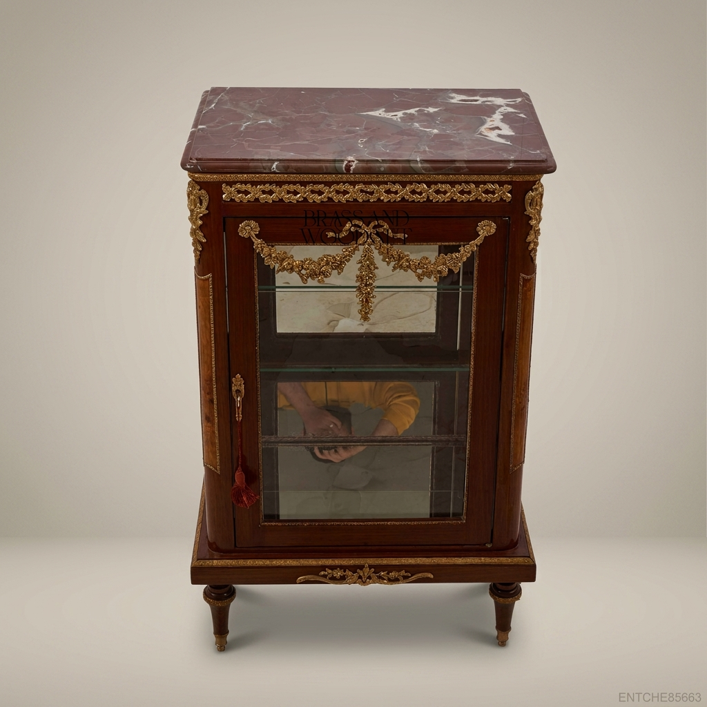 Louis XVI Neoclassical Vitrine Cabinet with Marble Top & Ormolu Mounts