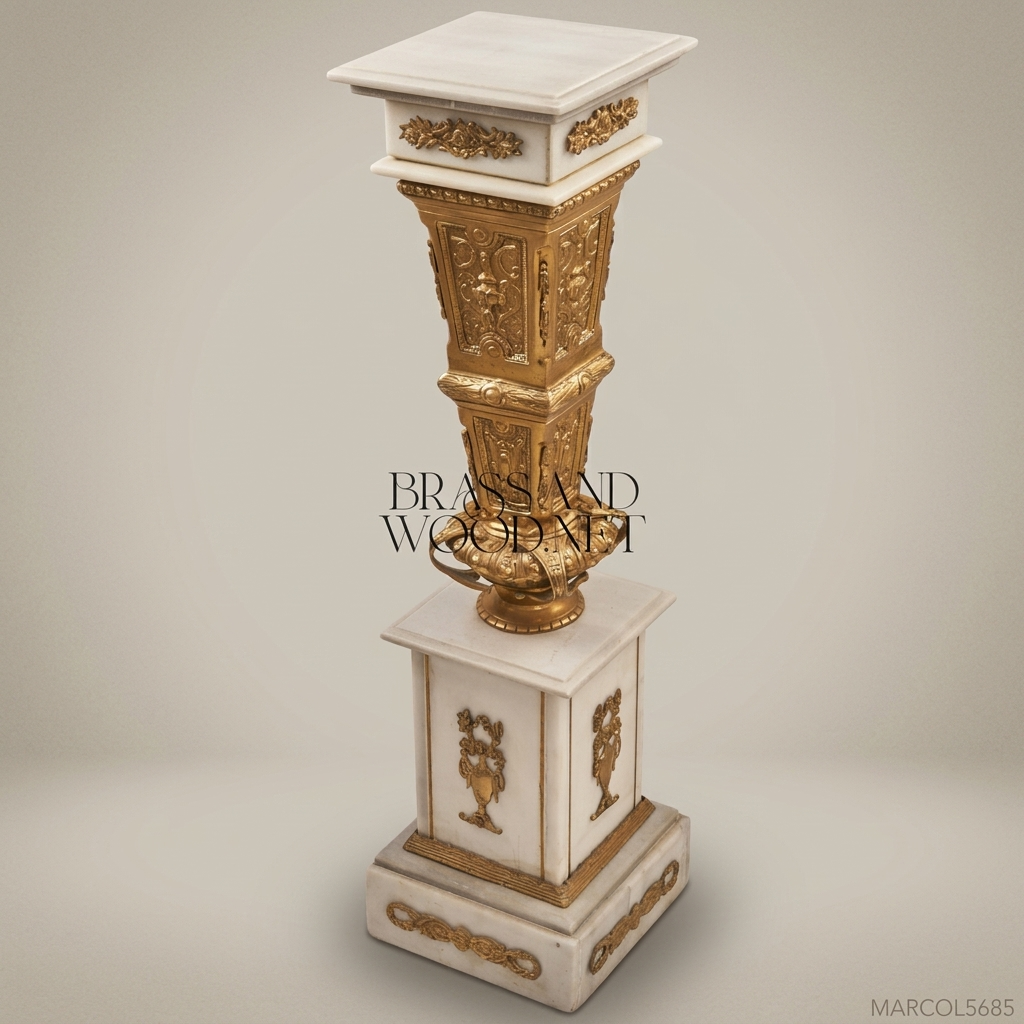 Louis XVI Neoclassical Marble & Gilt Bronze Pedestal Column