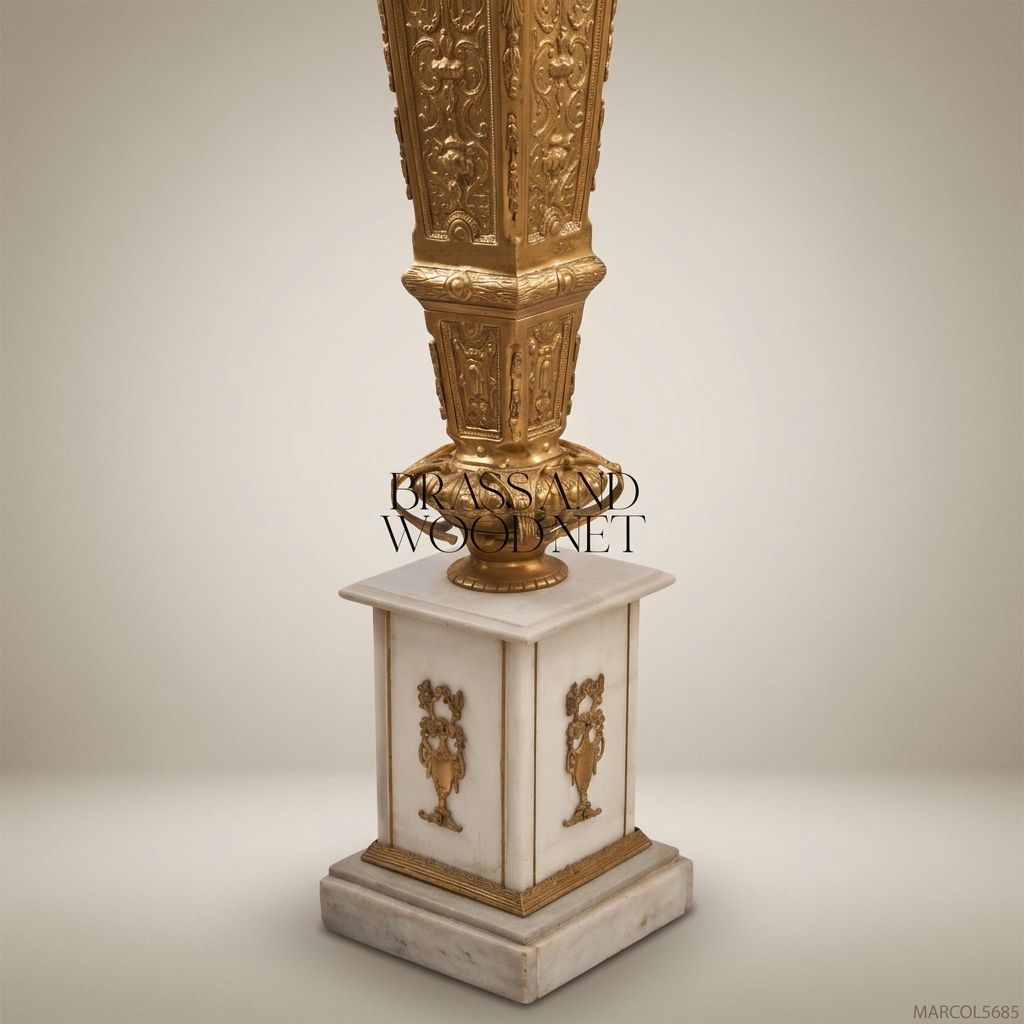 Louis XVI Neoclassical Marble & Gilt Bronze Pedestal Column