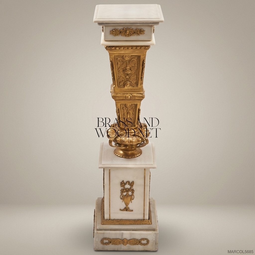 Louis XVI Neoclassical Marble & Gilt Bronze Pedestal Column