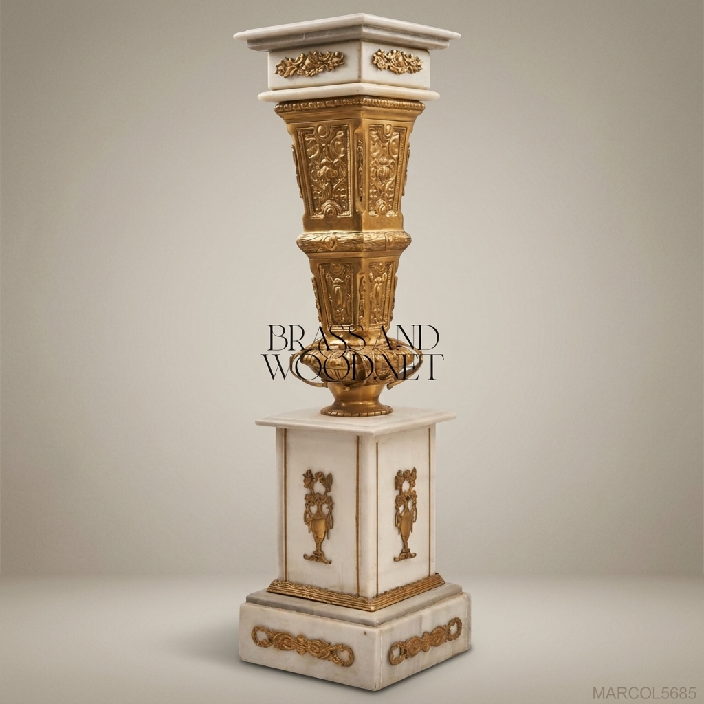 Louis XVI Neoclassical Marble & Gilt Bronze Pedestal Column