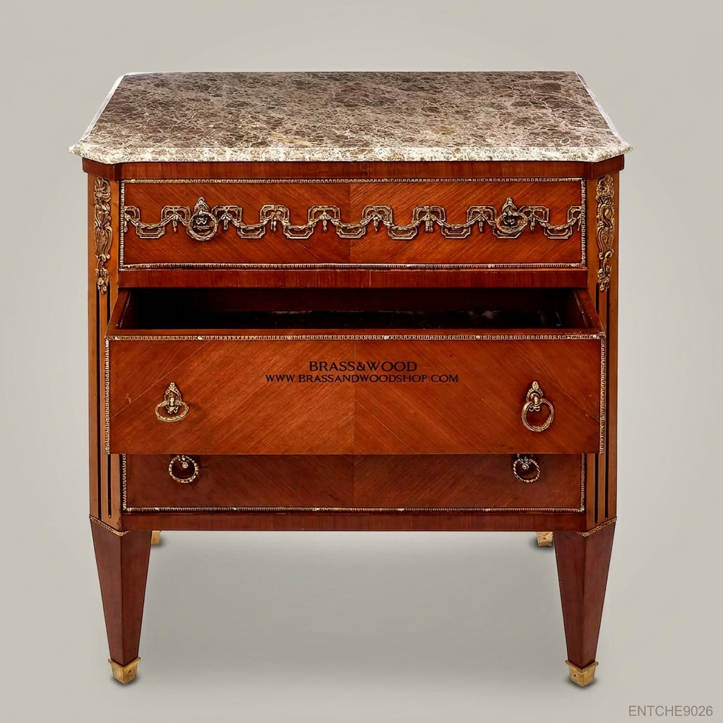 Empire Neoclassical Marble-Top Commode with Gilt Bronze Mounts