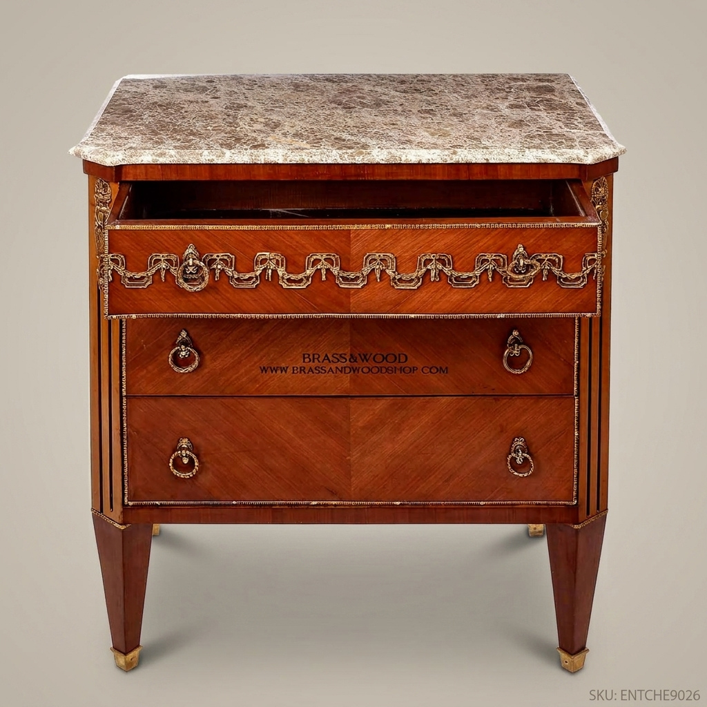 Empire Neoclassical Marble-Top Commode with Gilt Bronze Mounts