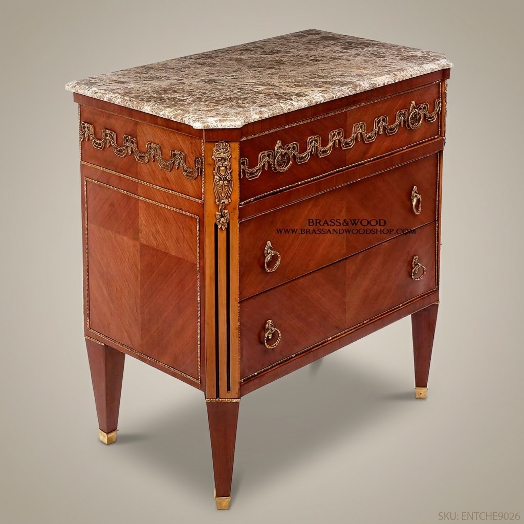 Empire Neoclassical Marble-Top Commode with Gilt Bronze Mounts
