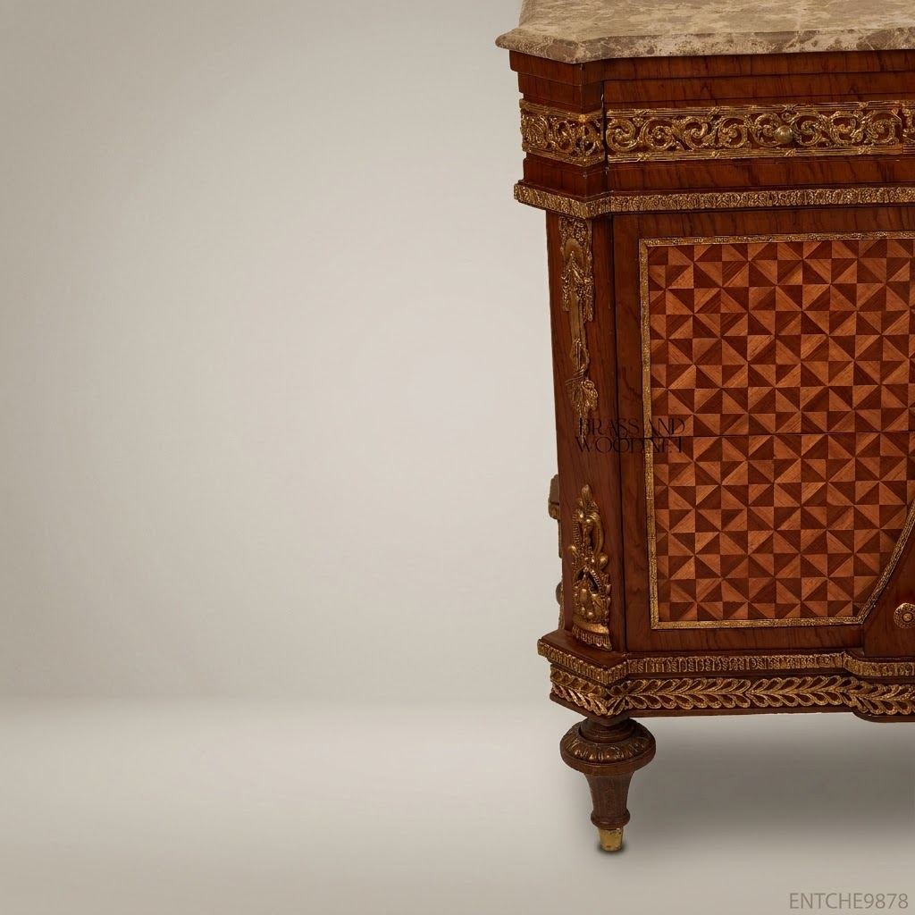 Louis XVI Neoclassical Marquetry Commode with Marble Top & Ormolu Mounts