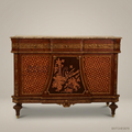 Louis XVI Neoclassical Marquetry Commode with Marble Top & Ormolu Mounts