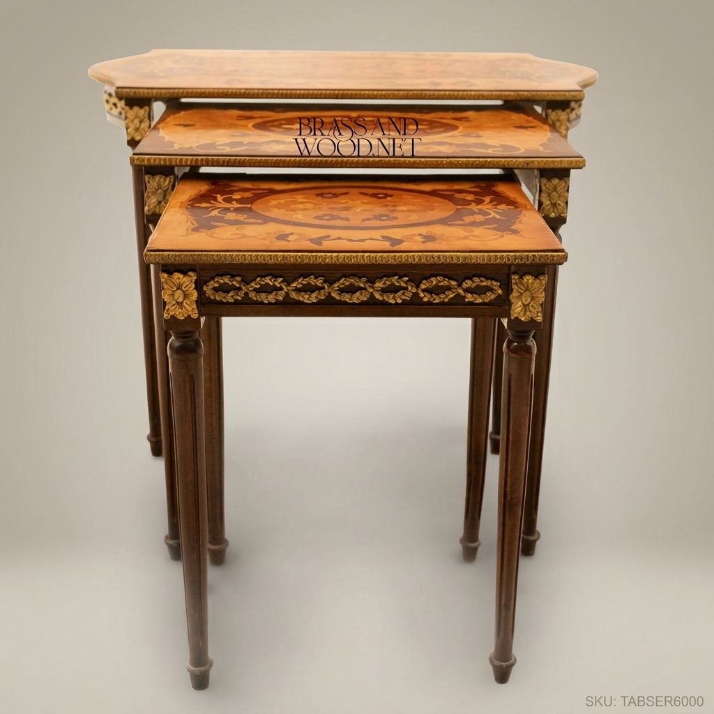 Louis XVI Neoclassical Nesting Tables – Marquetry & Gilt Bronze