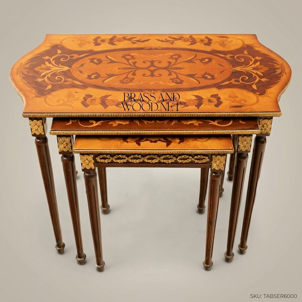 Louis XVI Neoclassical Nesting Tables – Marquetry & Gilt Bronze