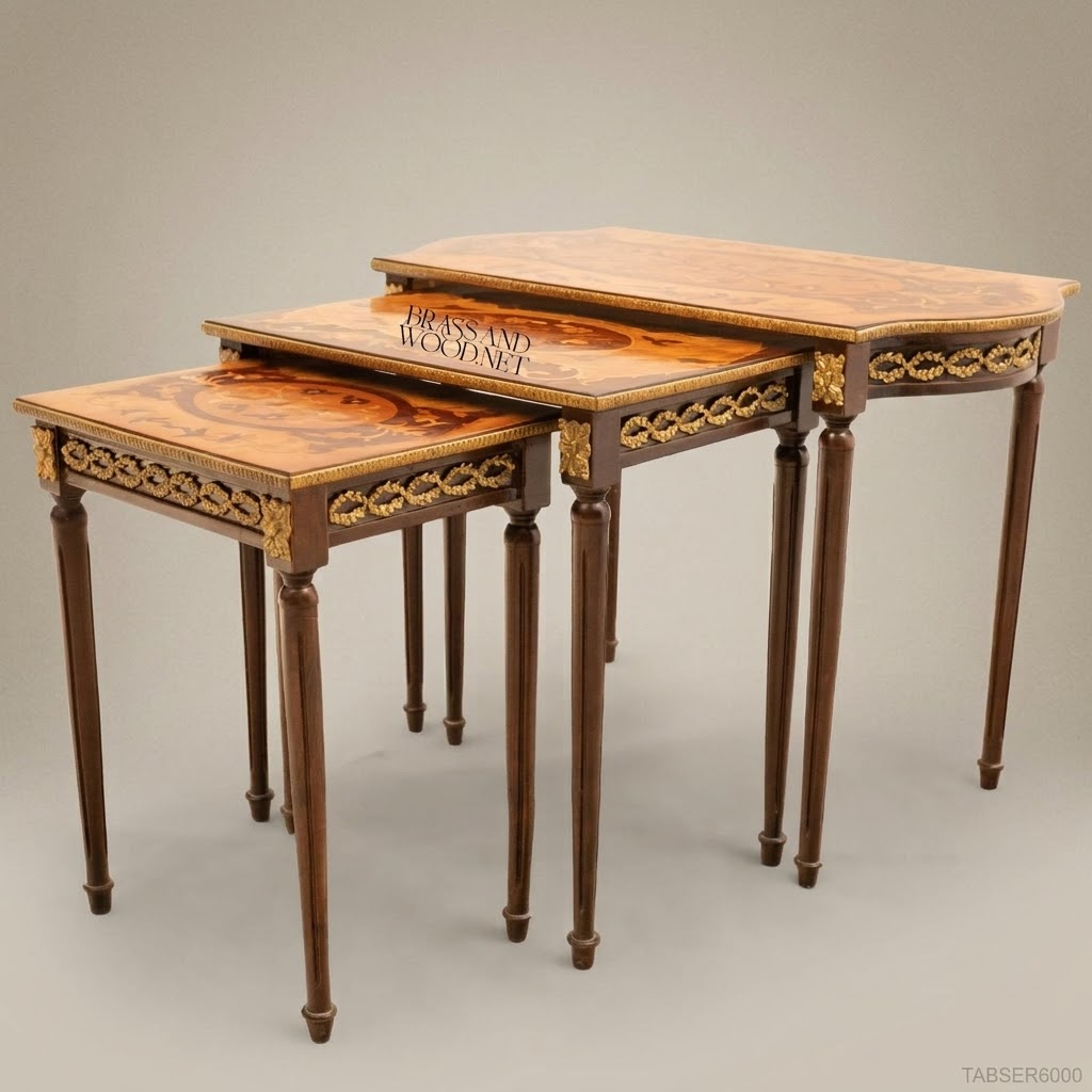 Louis XVI Neoclassical Nesting Tables – Marquetry & Gilt Bronze