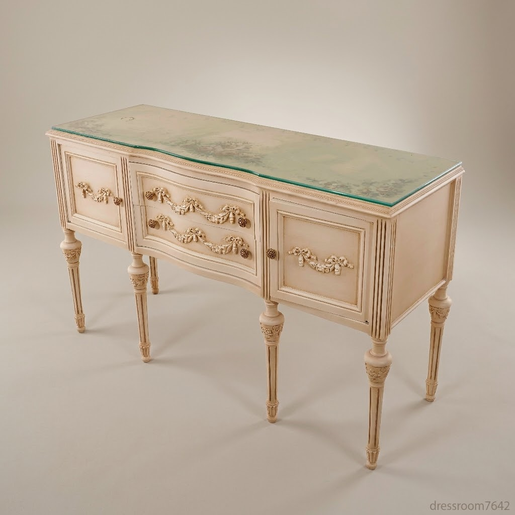 Louis XVI Neoclassical Ivory Lacquer Buffet with Gilt Brass Garland Hardware