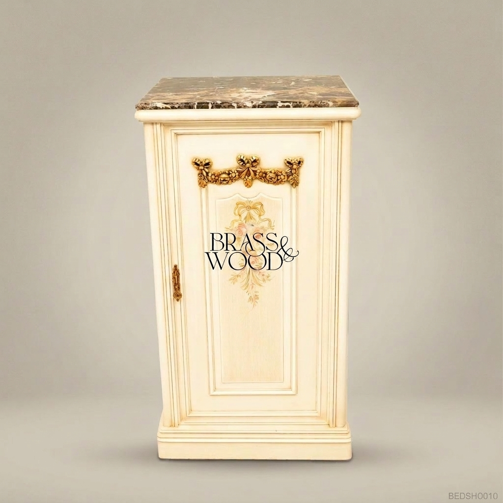 Louis XVI Neoclassical Painted Nightstand with Marble Top & Gilt Bronze Mounts