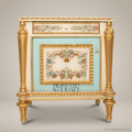 Louis XVI Neoclassical Polychrome Floral Nightstand with Gilt Rope Molding