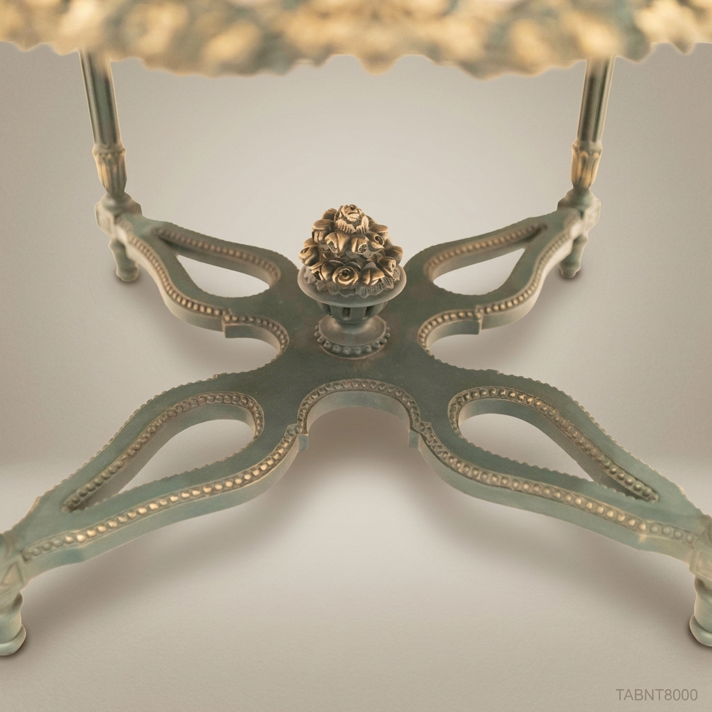Louis XVI Neoclassical Round Centre Table — Green Marble & Sage Painted Frame with Antique Gold Carved Apron