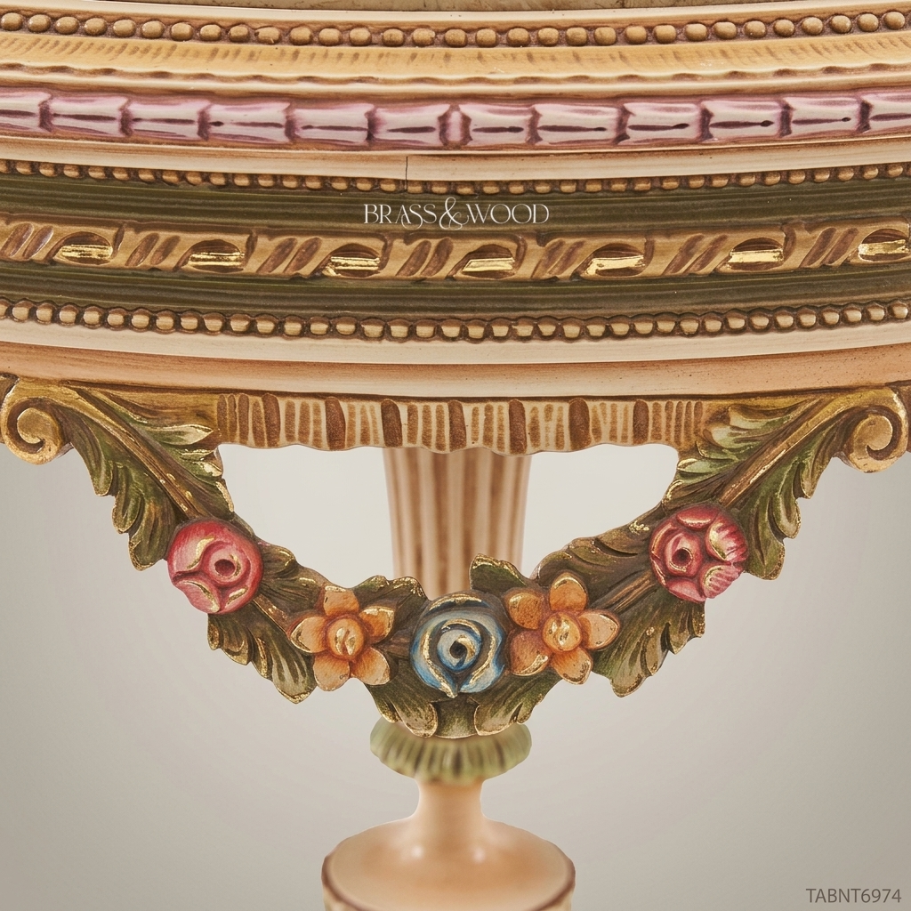 Louis XVI Neoclassical Round Centre Table with Polychrome Floral Garland Apron