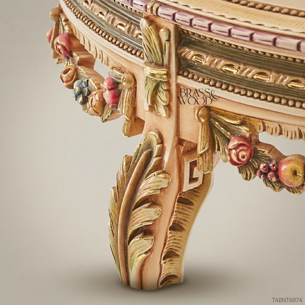 Louis XVI Neoclassical Round Centre Table with Polychrome Floral Garland Apron