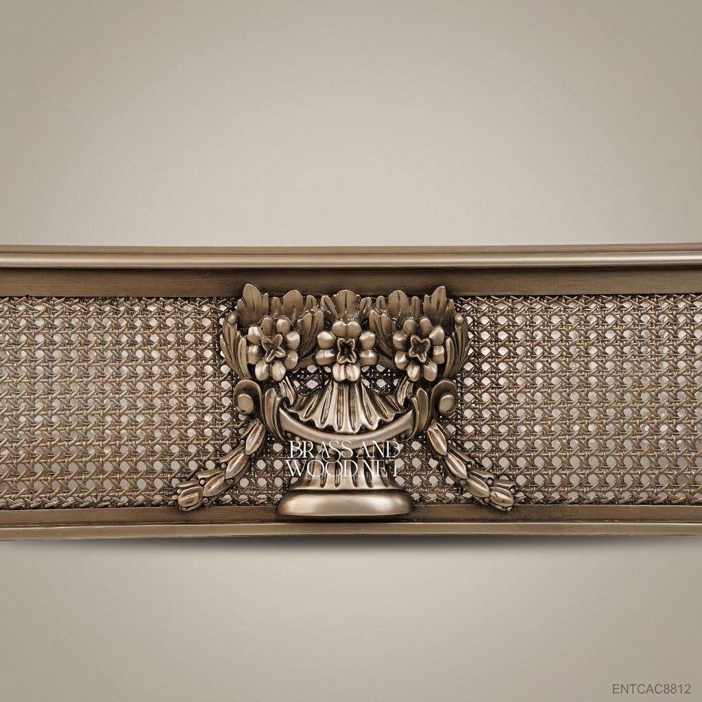 Louis XVI Neoclassical Cachepot Planter with Cane Panels & Floral Brass Medallion