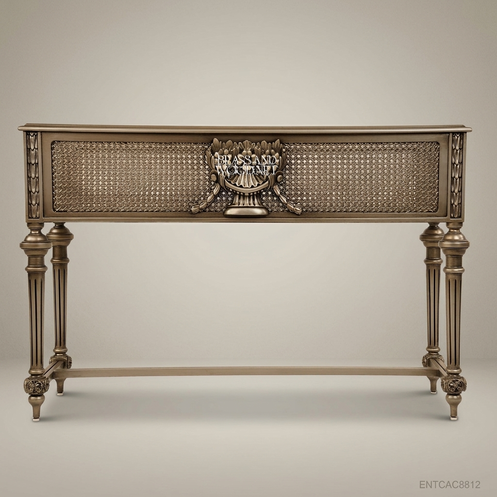 Louis XVI Neoclassical Cachepot Planter with Cane Panels & Floral Brass Medallion