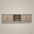 Louis XVI Neoclassical Solid Wood TV Console — Four-Door Open-Bay Design