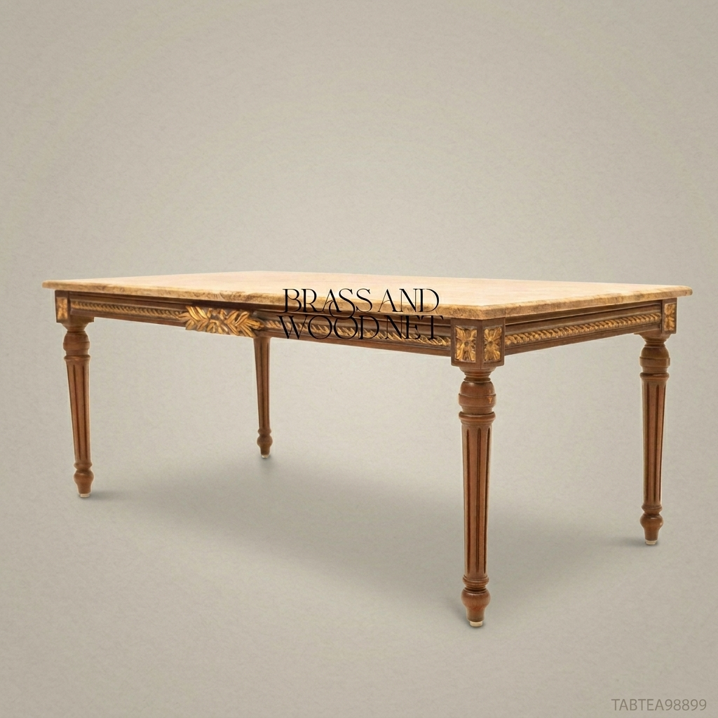 Louis XVI Neoclassical Tea Table – Marble Top & Gold Leaf Carved Wood