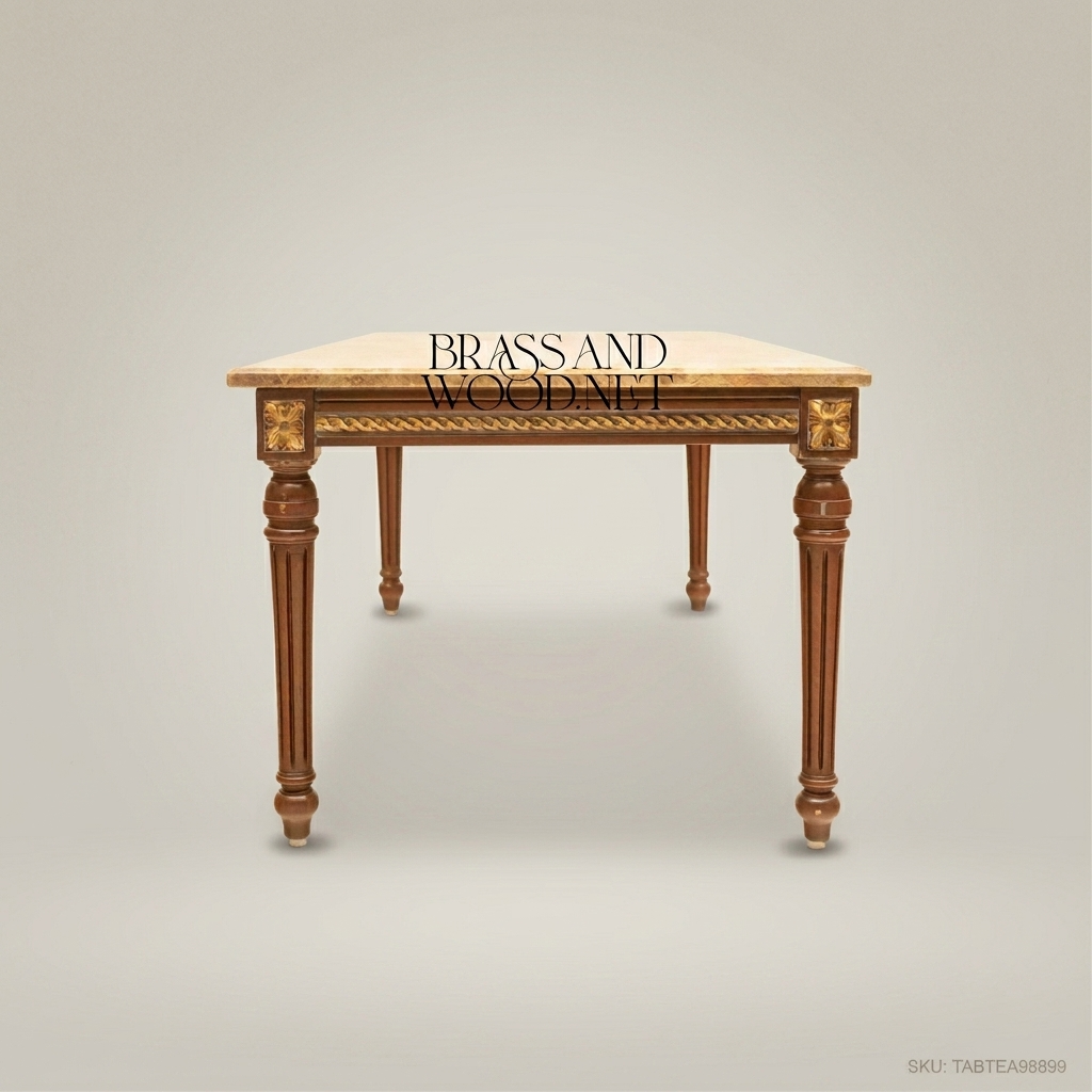 Louis XVI Neoclassical Tea Table – Marble Top & Gold Leaf Carved Wood
