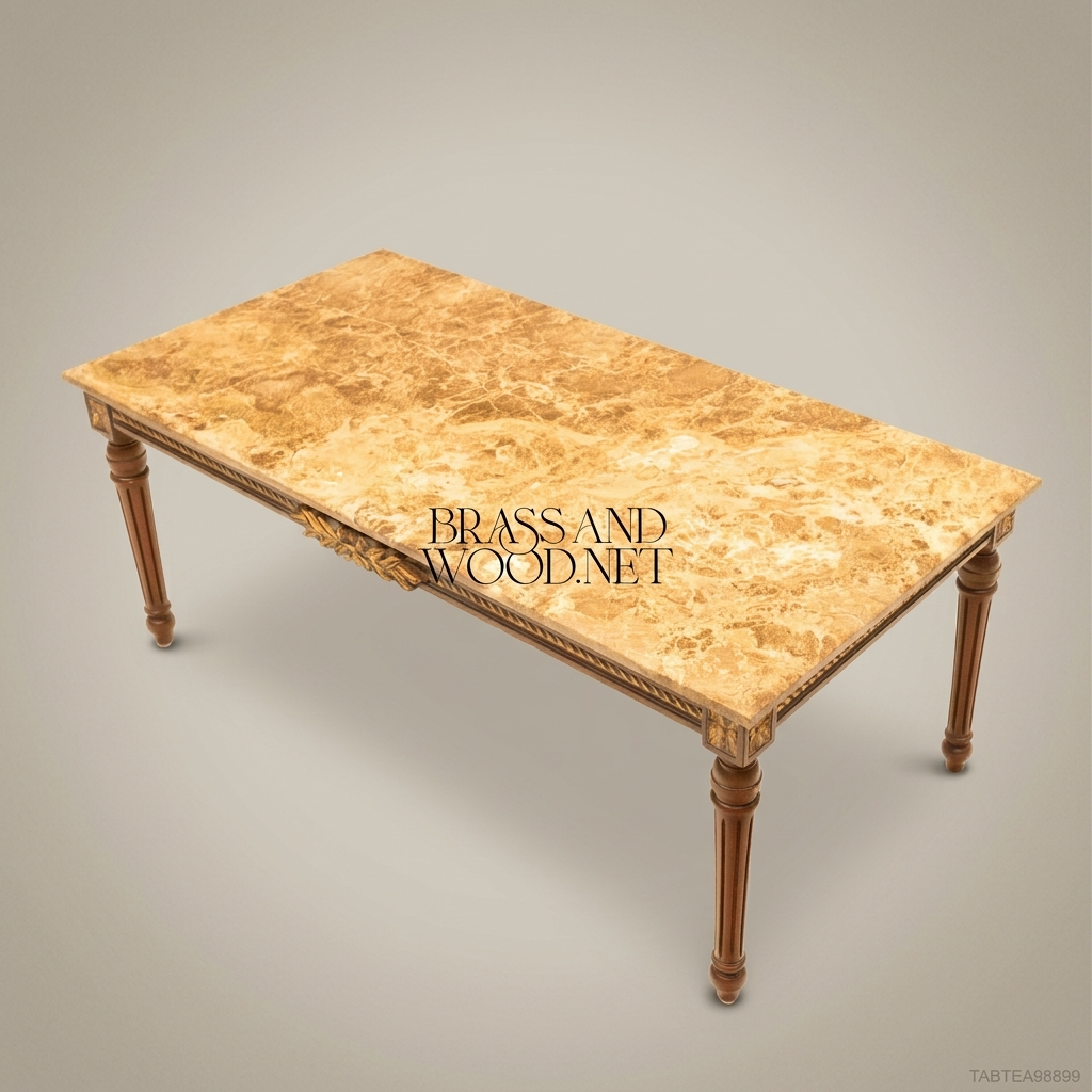 Louis XVI Neoclassical Tea Table – Marble Top & Gold Leaf Carved Wood