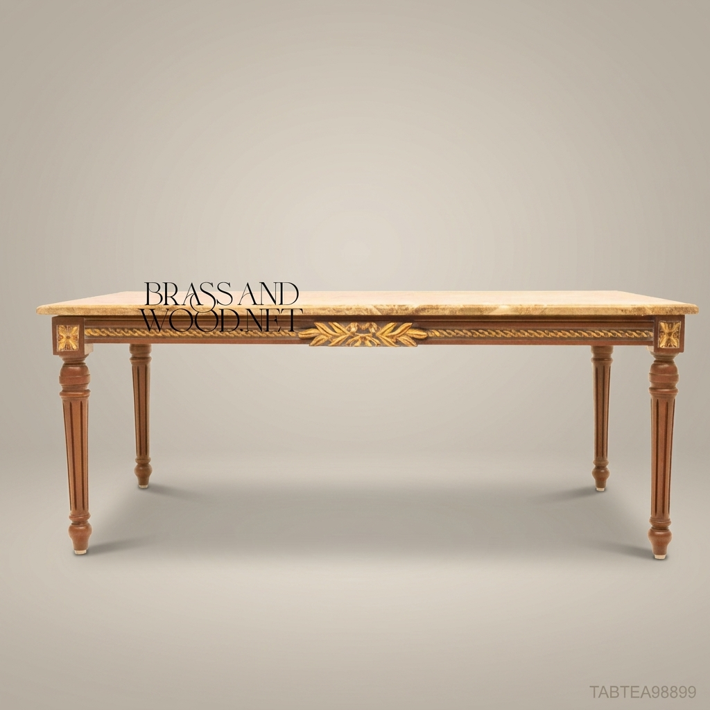 Louis XVI Neoclassical Tea Table – Marble Top & Gold Leaf Carved Wood