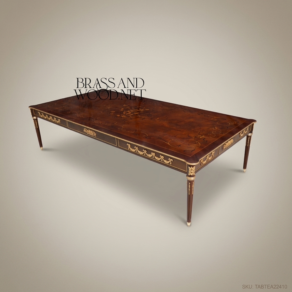 Louis XVI Neoclassical Tea Table with Marquetry Top & Gilt Bronze Mounts