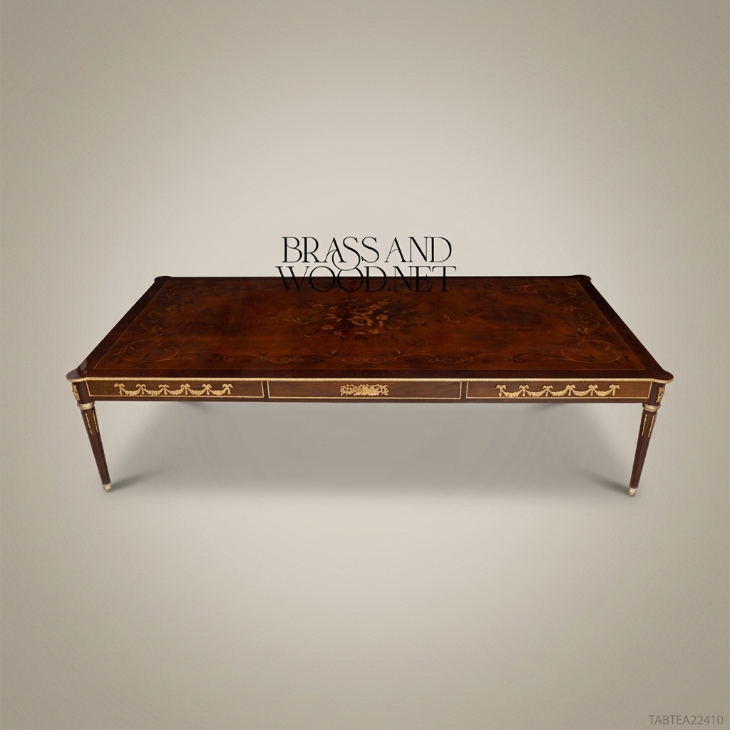 Louis XVI Neoclassical Tea Table with Marquetry Top & Gilt Bronze Mounts